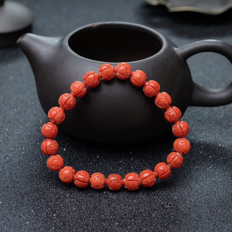沙丁珊瑚龙珠手串-红掌柜