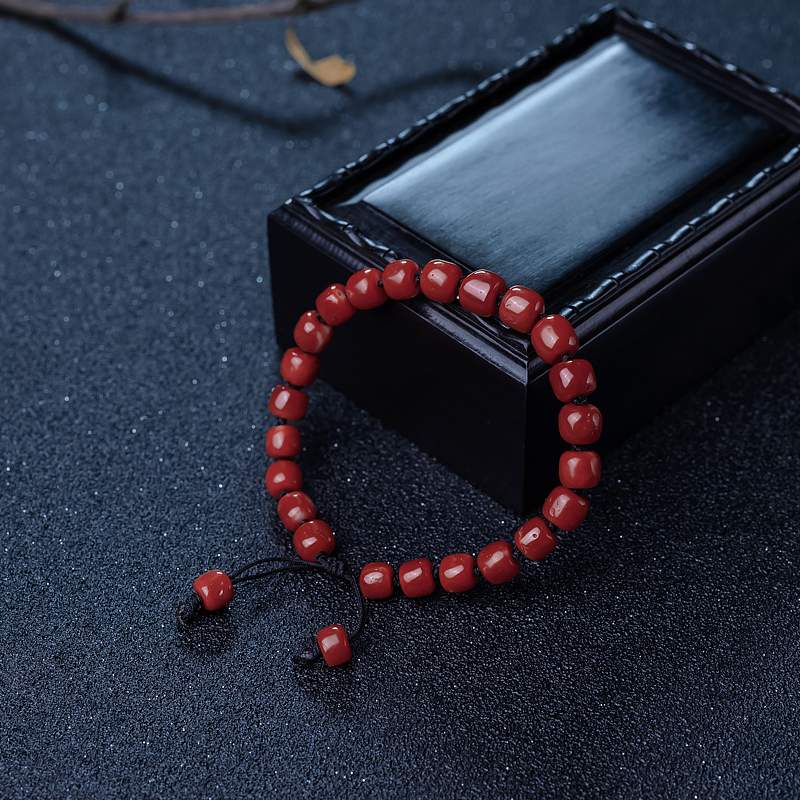 天然阿卡朱红珊瑚桶珠手串-红掌柜