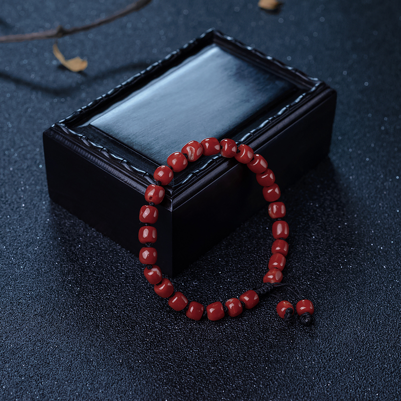 天然阿卡朱红珊瑚桶珠手串-红掌柜