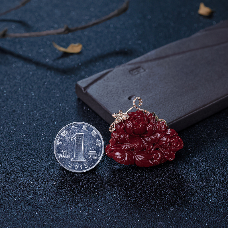阿卡深红珊瑚牡丹花吊坠-红掌柜