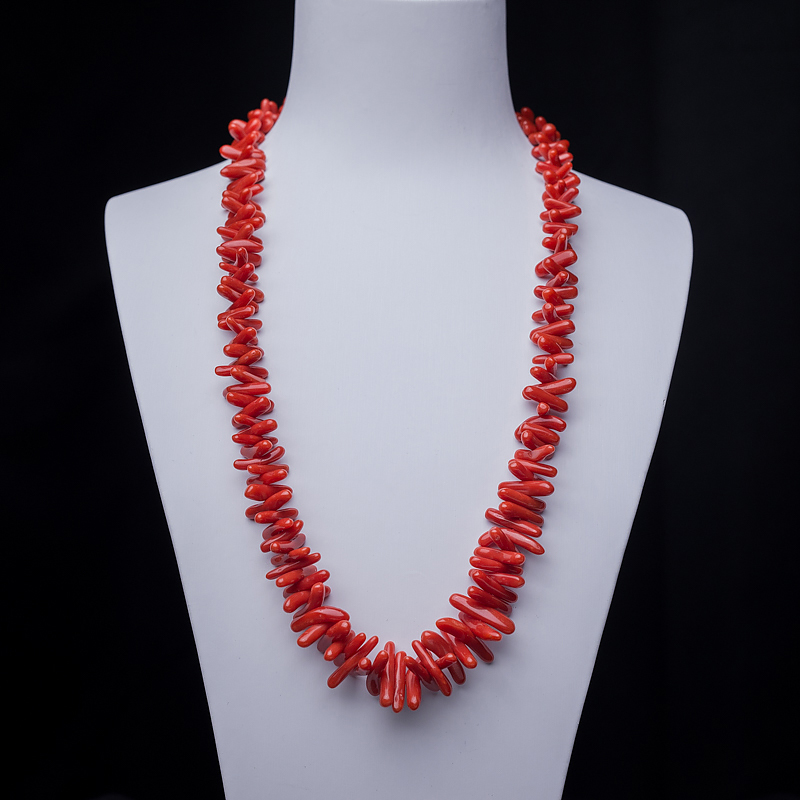 沙丁朱红珊瑚随形项链-红掌柜