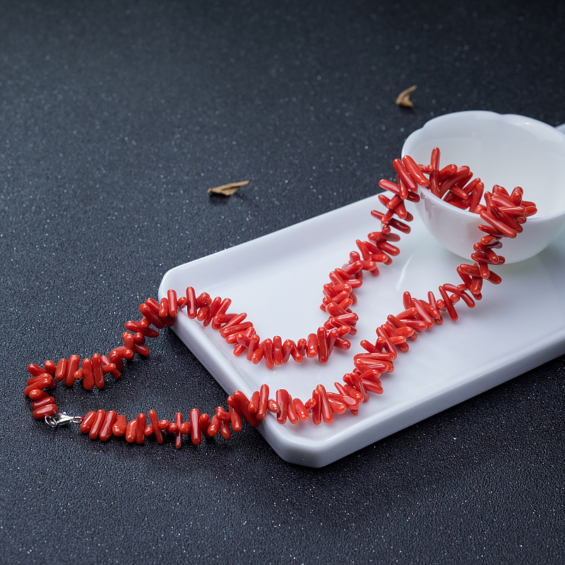 沙丁红珊瑚随形项链-红掌柜