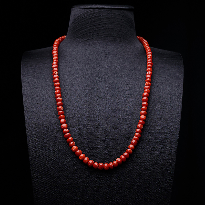 阿卡正红珊瑚鼓珠项链-红掌柜