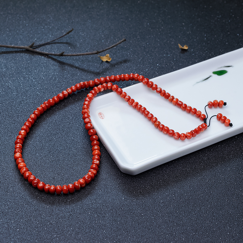 正红珊瑚鼓珠项链-红掌柜