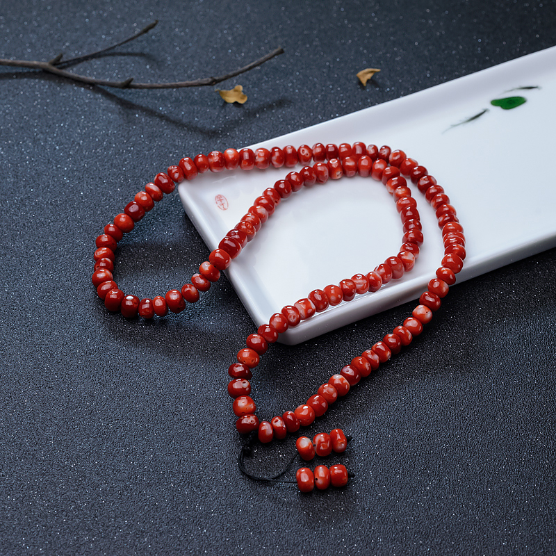正红珊瑚鼓珠项链-红掌柜