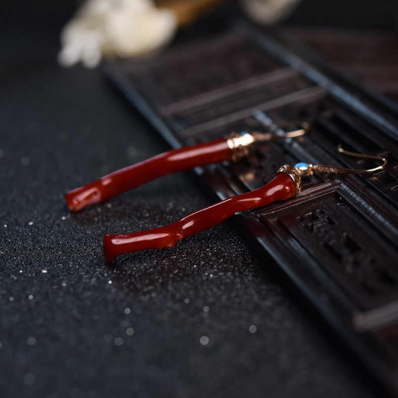 金镶钻阿卡正红珊瑚耳坠-红掌柜