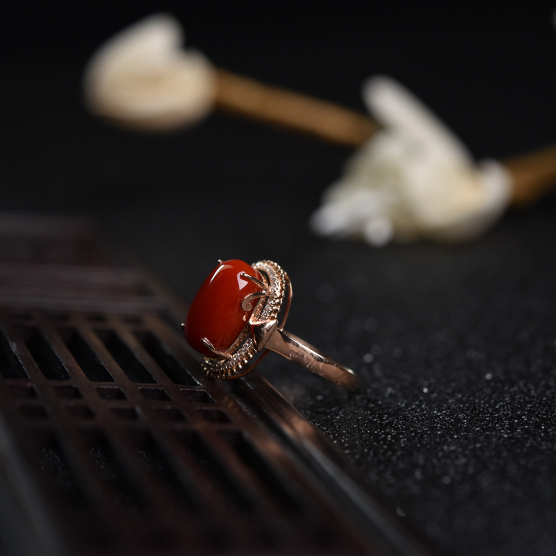 意大利天然沙丁正红珊瑚戒指-红掌柜