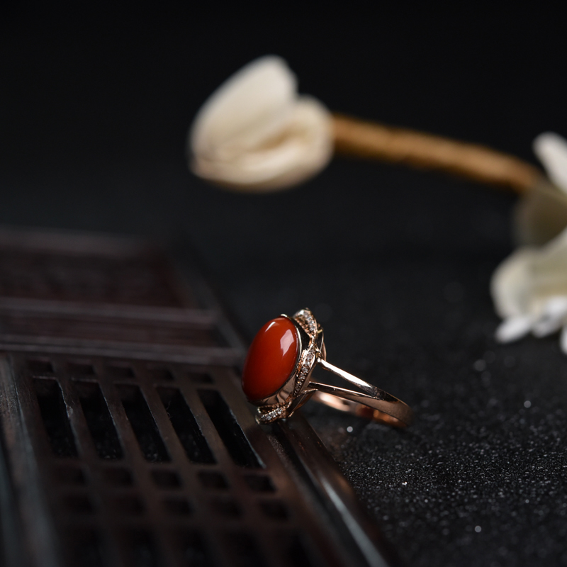 天然沙丁朱红珊瑚戒指-红掌柜
