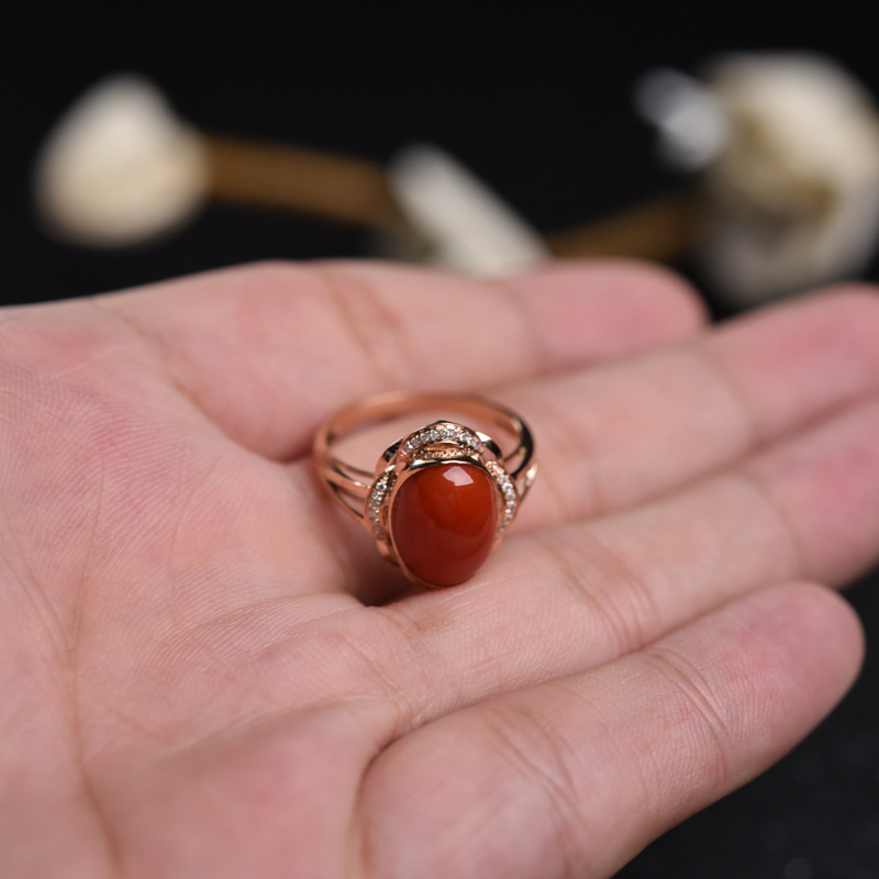 沙丁朱红珊瑚戒指-红掌柜