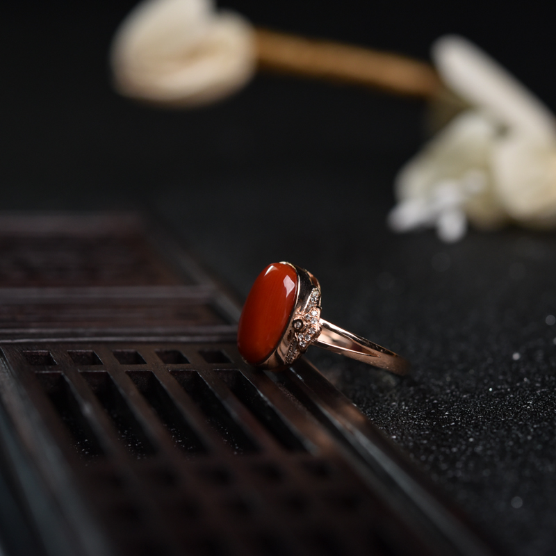 天然沙丁朱红珊瑚戒指-红掌柜