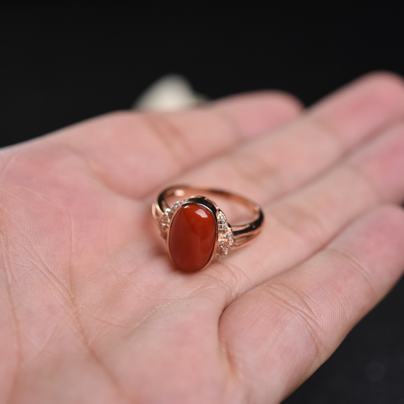 沙丁朱红珊瑚戒指-红掌柜
