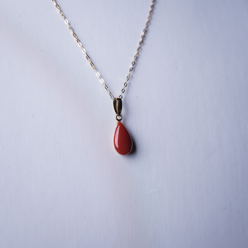 金镶阿卡珊瑚水滴项链-红掌柜
