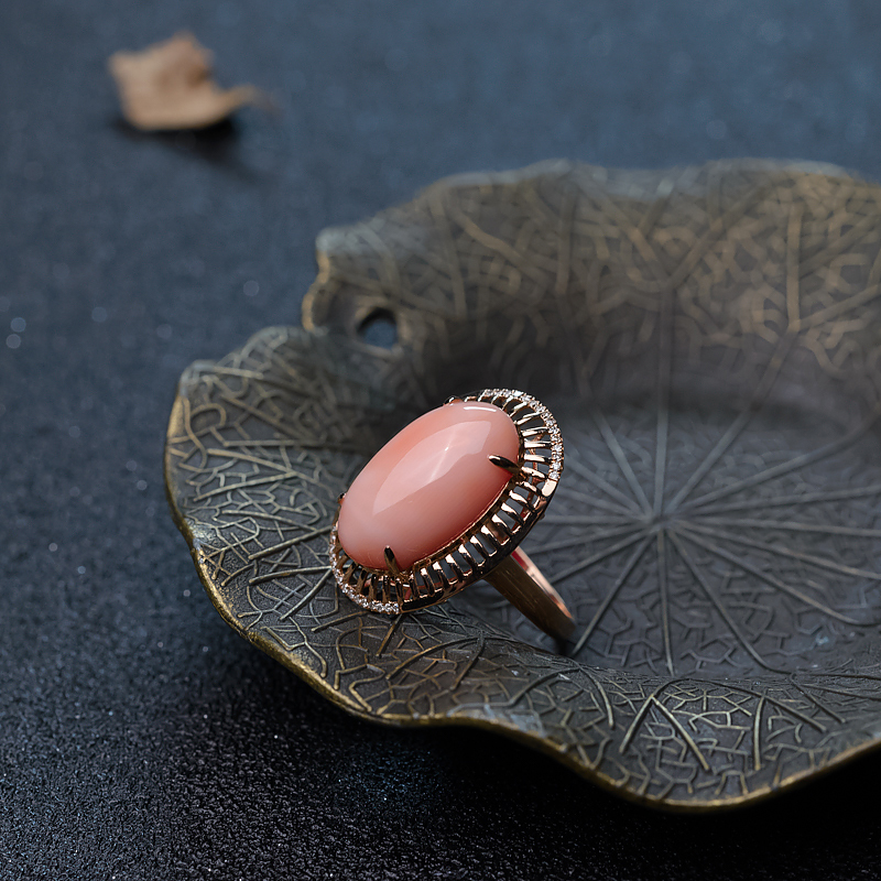 金镶深水珊瑚戒指-红掌柜