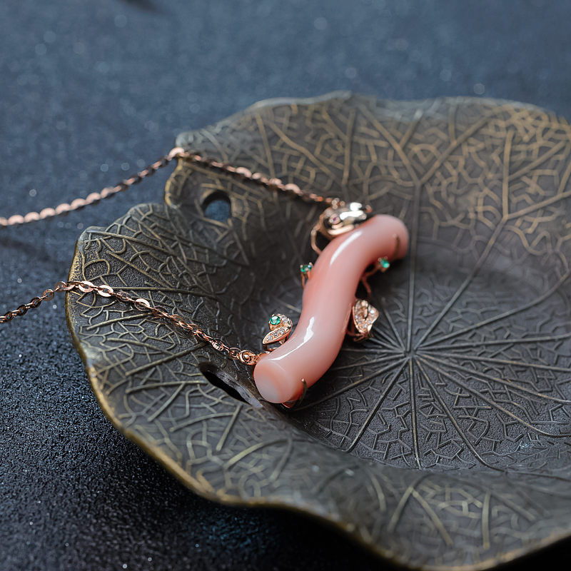 18K金镶钻珊瑚锁骨链-红掌柜