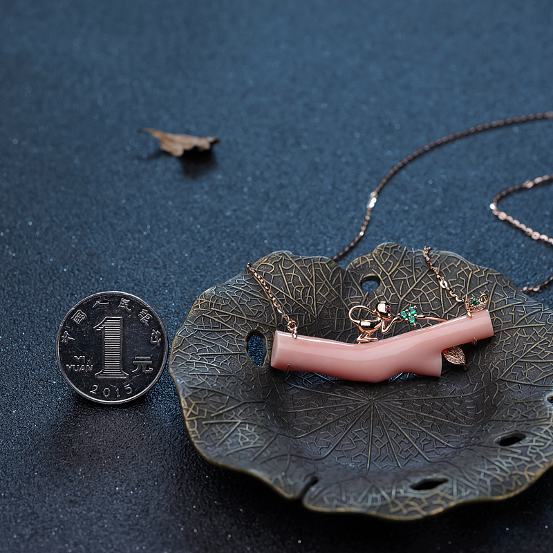 18K金镶钻深水珊瑚锁骨链-红掌柜