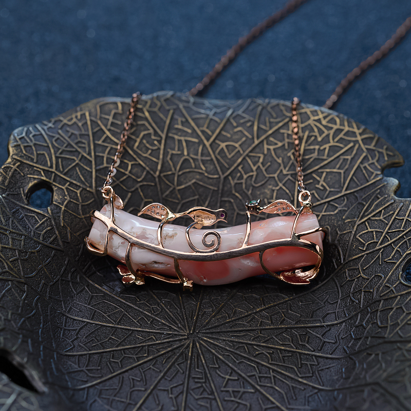 18K金镶钻天然珊瑚锁骨链-红掌柜