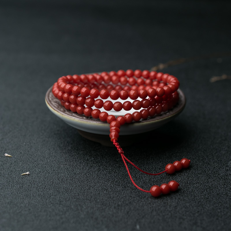 天然沙丁珊瑚108佛珠-红掌柜