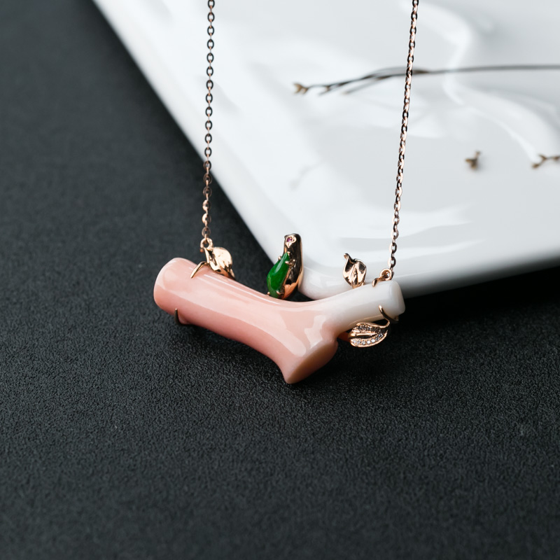 台湾天然深水珊瑚锁骨链-红掌柜