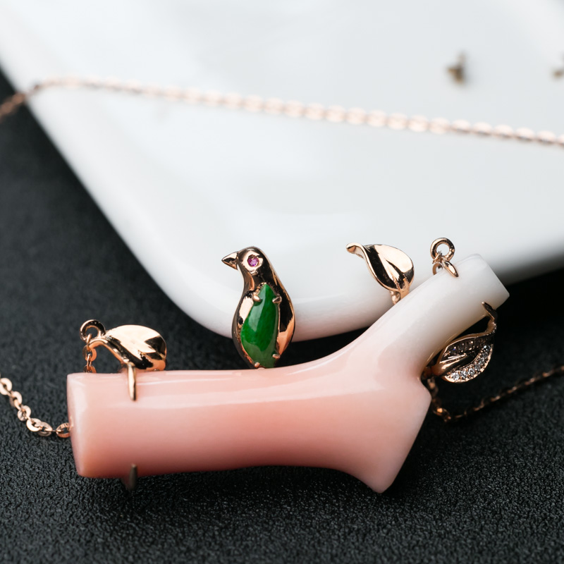 18K金镶钻台湾天然珊瑚锁骨链-红掌柜