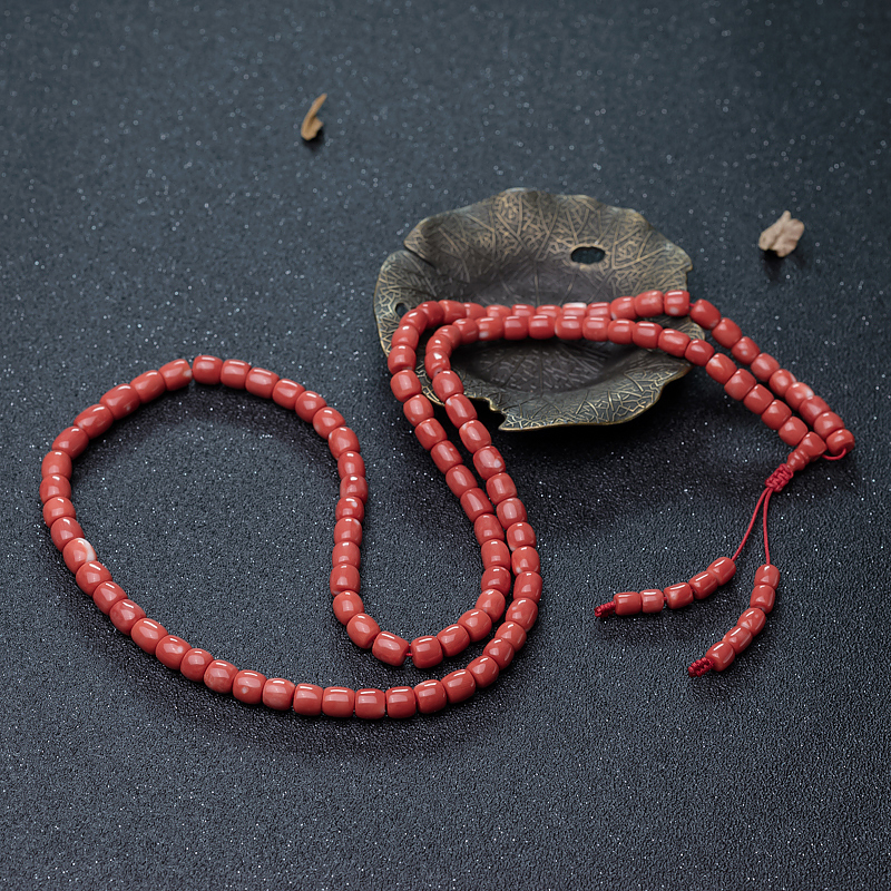 MOMO珊瑚桶珠108佛珠-红掌柜