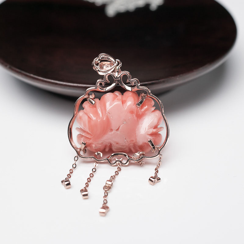 天然珊瑚牡丹花吊坠-红掌柜