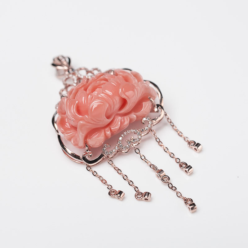 台湾珊瑚牡丹花吊坠-红掌柜