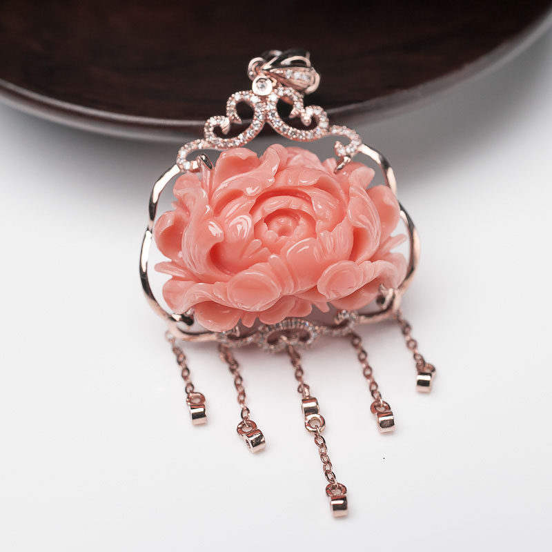 深水珊瑚牡丹花吊坠-红掌柜