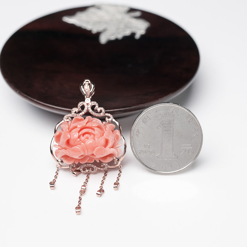 深水珊瑚牡丹花挂坠-红掌柜