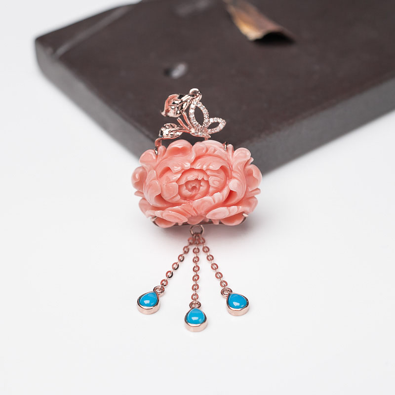 18K深水珊瑚牡丹花吊坠-红掌柜