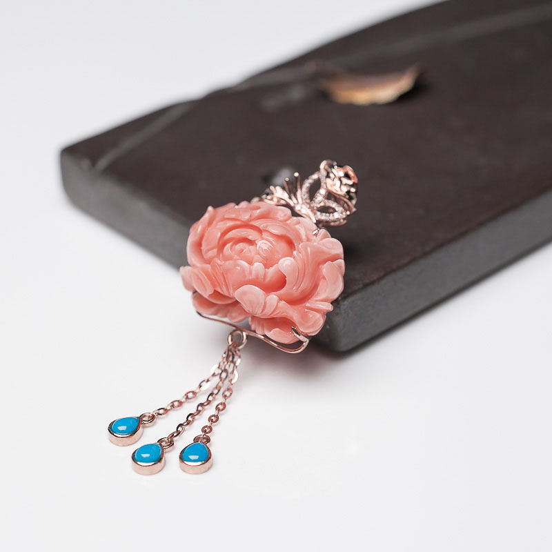 深水珊瑚牡丹花吊坠-红掌柜