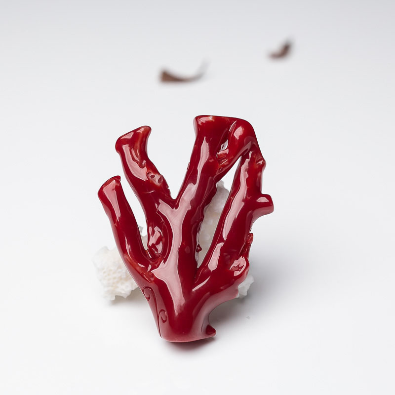 红珊瑚雕花原枝吊坠-红掌柜