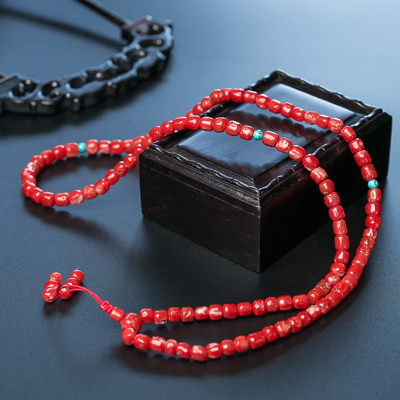 日本阿卡珊瑚桶珠108佛珠-红掌柜