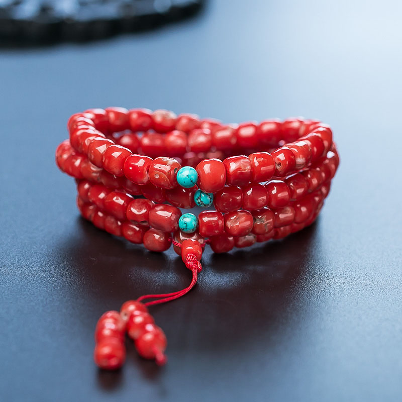 日本天然阿卡珊瑚108佛珠-红掌柜