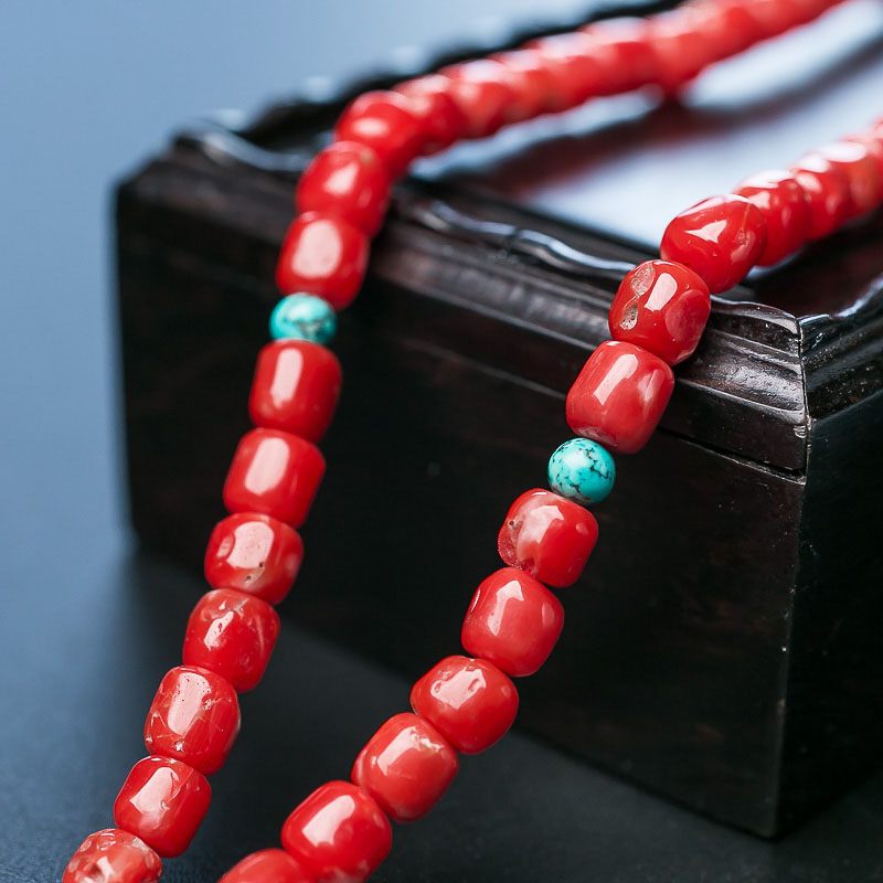 日本天然阿卡珊瑚桶珠佛珠-红掌柜