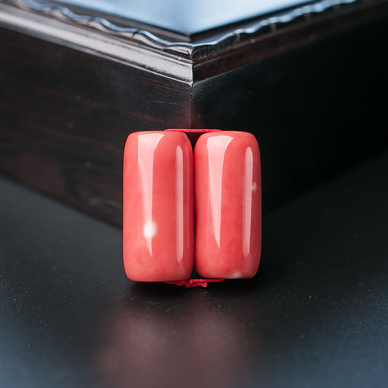 台湾天然珊瑚桶珠套装-红掌柜