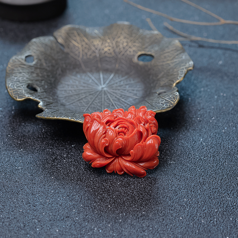 MOMO珊瑚牡丹花戒面-红掌柜