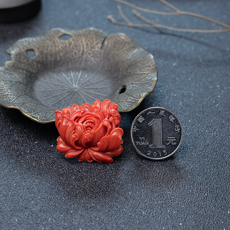 MOMO珊瑚牡丹花戒面-红掌柜