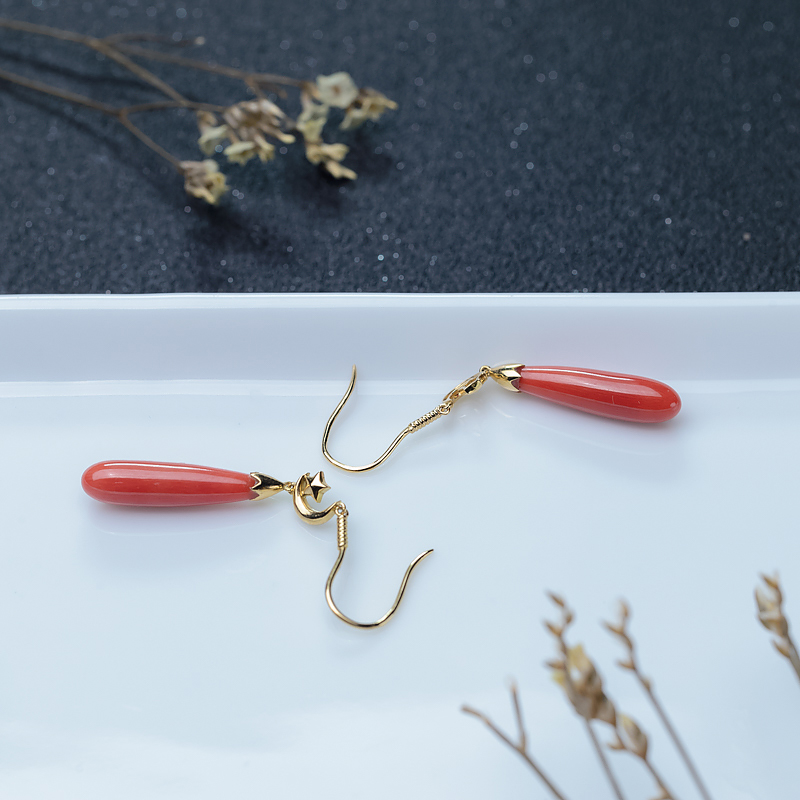 沙丁珊瑚耳坠-红掌柜