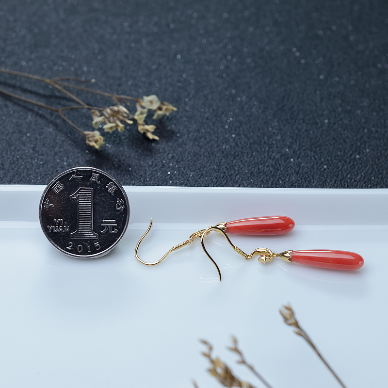 珊瑚水滴耳坠-红掌柜