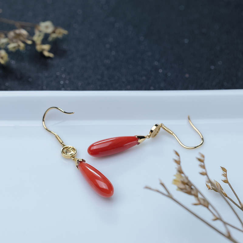 沙丁珊瑚耳坠-红掌柜