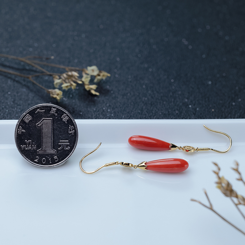 珊瑚水滴耳坠-红掌柜