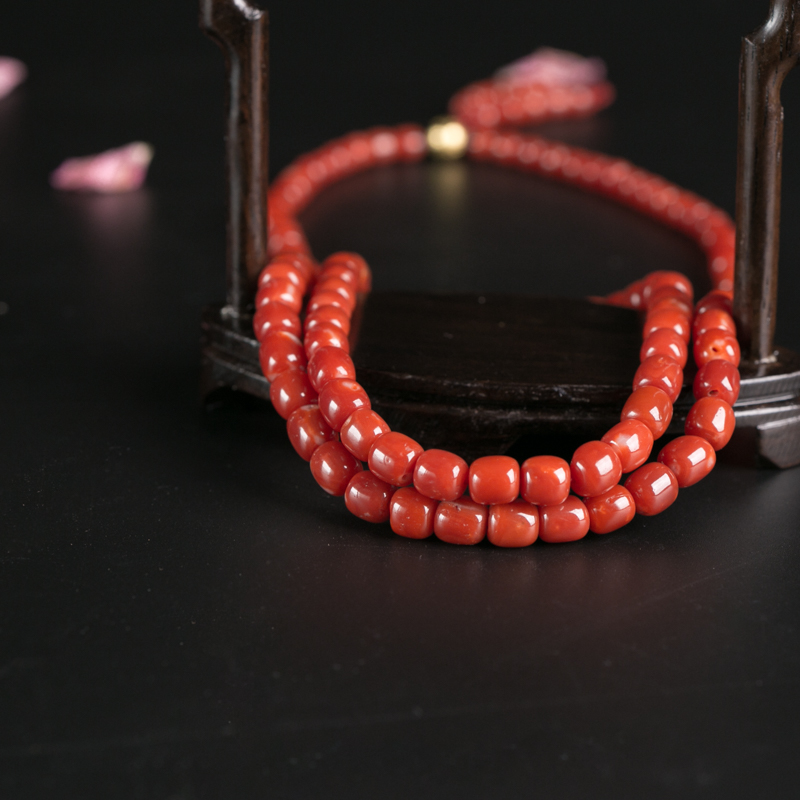 日本天然珊瑚苹果珠长链-红掌柜