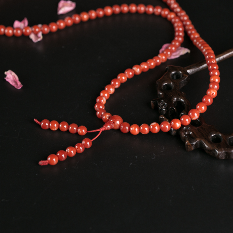 日本天然阿卡珊瑚108佛珠-红掌柜