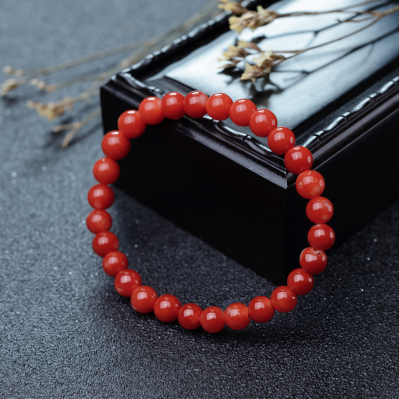 日本天然阿卡珊瑚单圈手串-红掌柜