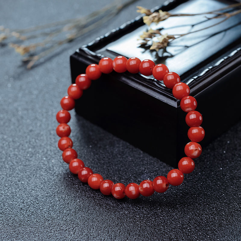 日本天然阿卡珊瑚单圈手串-红掌柜