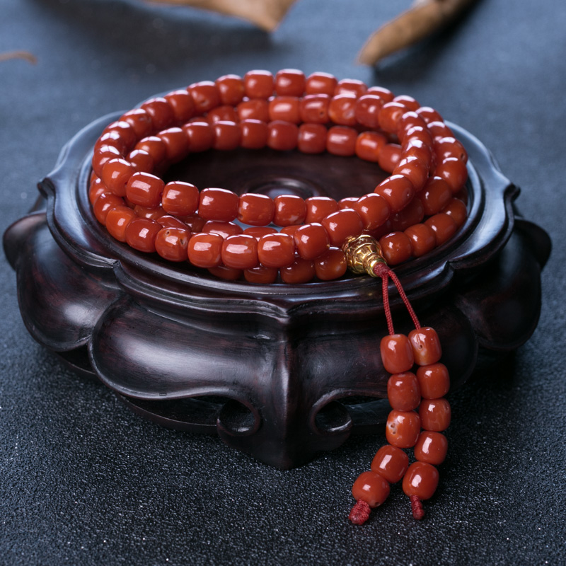 阿卡珊瑚苹果珠108佛珠-红掌柜