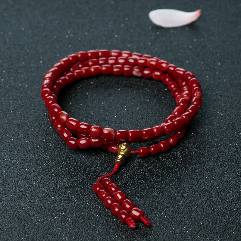 天然阿卡珊瑚桶珠108佛珠-红掌柜