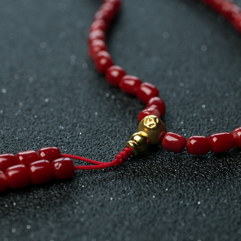 日本天然阿卡珊瑚桶珠佛珠-红掌柜