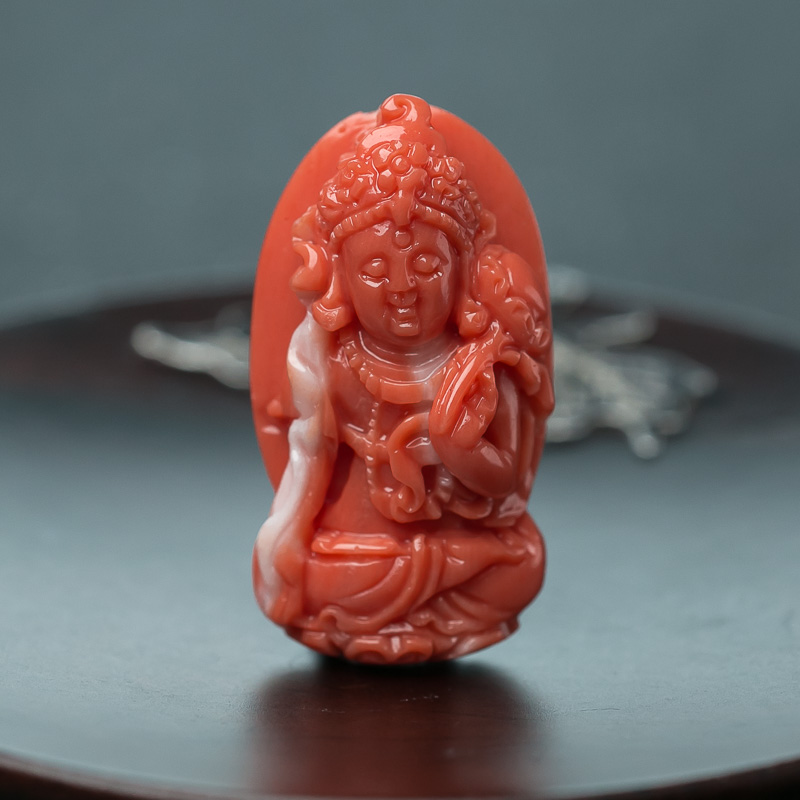 天然珊瑚绿度母挂坠-红掌柜