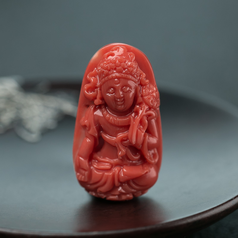 天然珊瑚绿度母吊坠-红掌柜